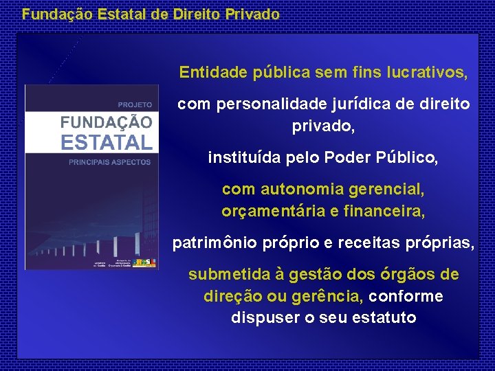 Fundação Estatal de Direito Privado Entidade pública sem fins lucrativos, com personalidade jurídica de