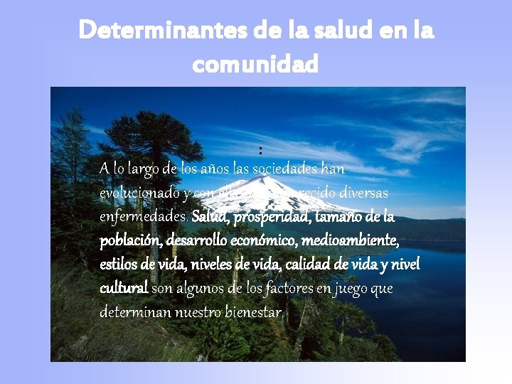 Determinantes de la salud en la comunidad : A lo largo de los años