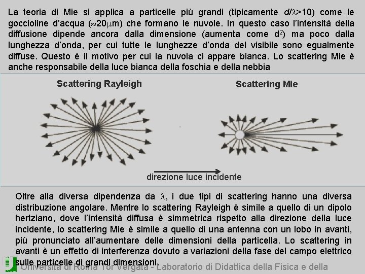 La teoria di Mie si applica a particelle più grandi (tipicamente d/l>10) come le