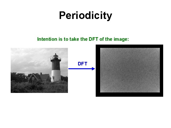 Periodicity Intention is to take the DFT of the image: DFT 