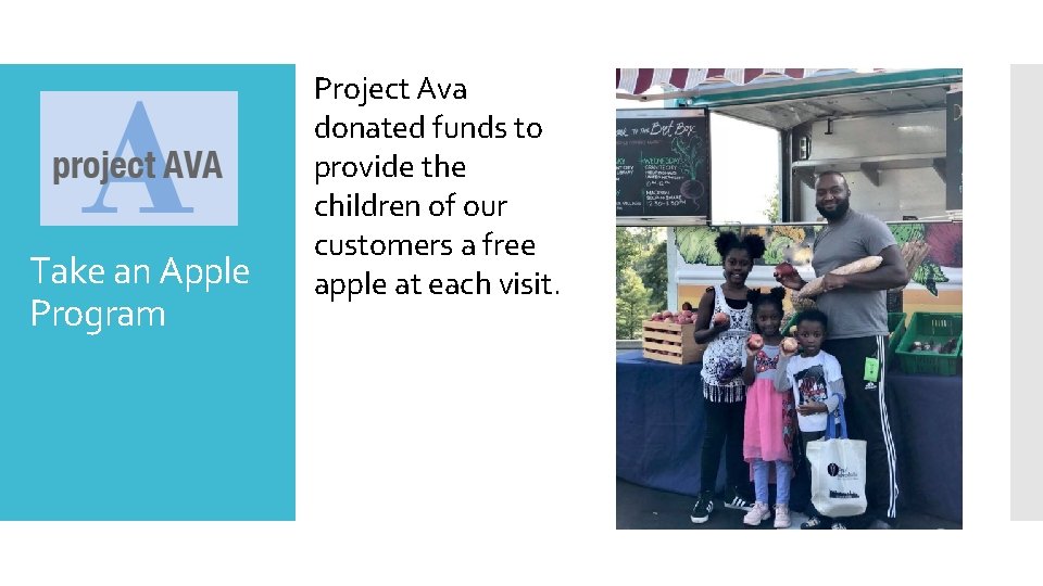 Take an Apple Program Project Ava donated funds to provide the children of our