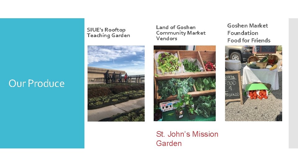 SIUE’s Rooftop Teaching Garden Land of Goshen Community Market Vendors Our Produce St. John’s