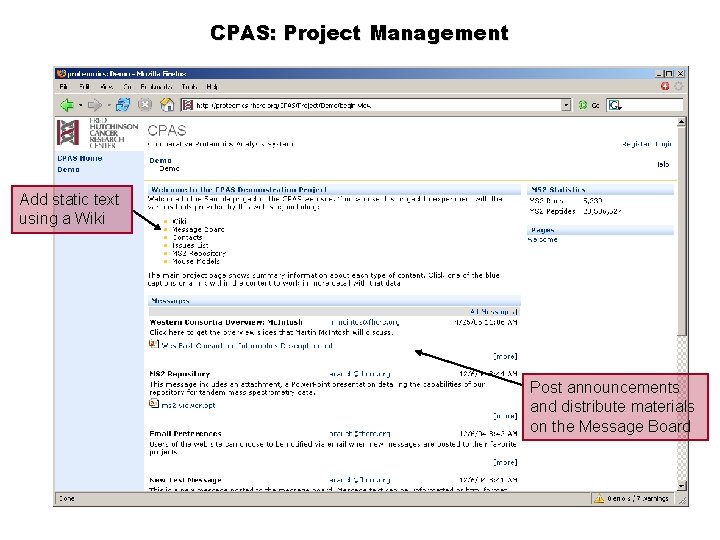 CPAS: Project Management Add static text using a Wiki Post announcements and distribute materials