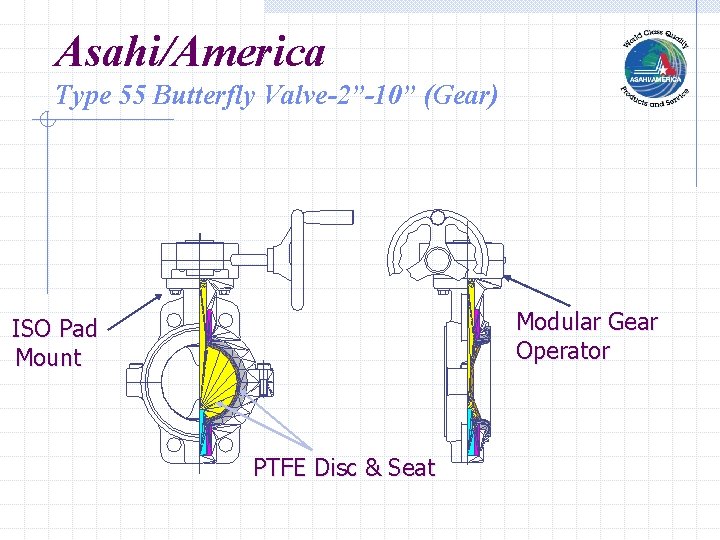 Asahi/America Type 55 Butterfly Valve-2”-10” (Gear) Modular Gear Operator ISO Pad Mount PTFE Disc