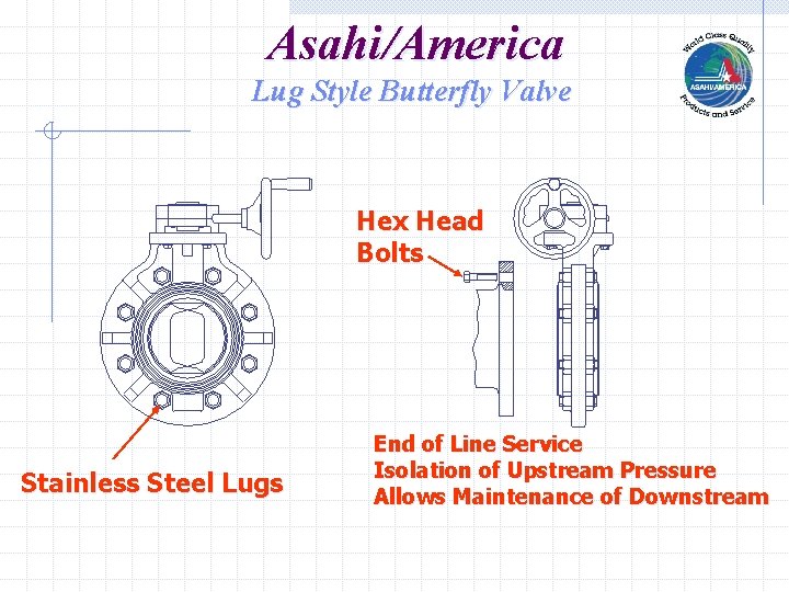 Asahi/America Lug Style Butterfly Valve Hex Head Bolts Stainless Steel Lugs End of Line