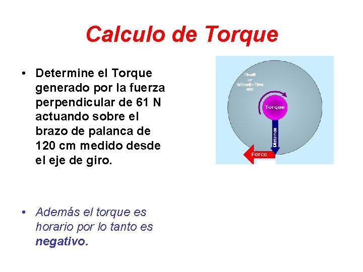 Calculo de Torque • Determine el Torque generado por la fuerza perpendicular de 61