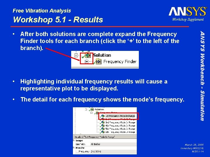 Free Vibration Analysis Workshop 5. 1 - Results Workshop Supplement • Highlighting individual frequency