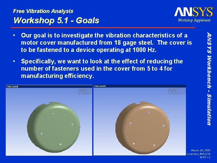 Free Vibration Analysis Workshop 5. 1 - Goals Workshop Supplement • Specifically, we want