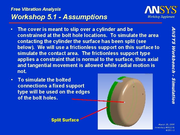 Free Vibration Analysis Workshop 5. 1 - Assumptions Workshop Supplement • To simulate the