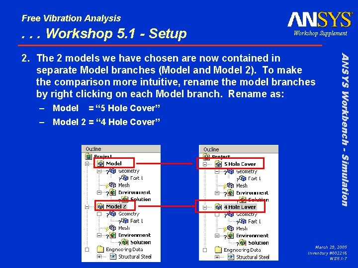 Free Vibration Analysis . . . Workshop 5. 1 - Setup Workshop Supplement –