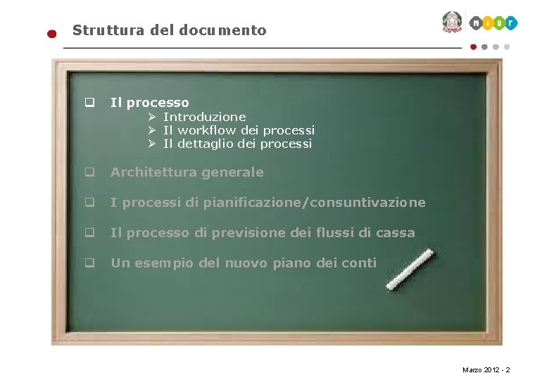 Struttura del documento q Il processo q Architettura generale q I processi di pianificazione/consuntivazione