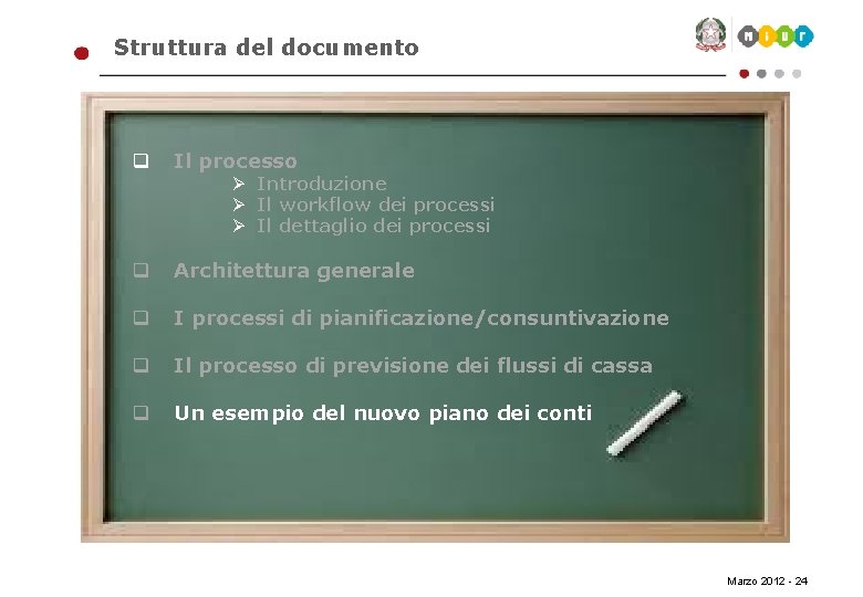 Struttura del documento q Il processo q Architettura generale q I processi di pianificazione/consuntivazione