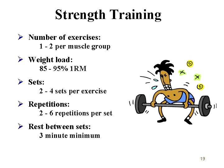 Strength Training Ø Number of exercises: 1 - 2 per muscle group Ø Weight