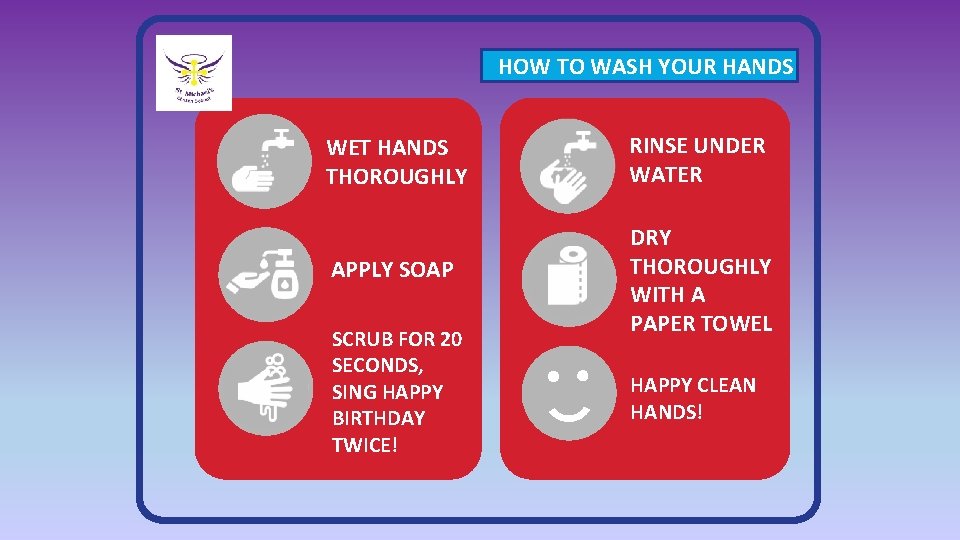 HOW TO WASH YOUR HANDS WET HANDS THOROUGHLY RINSE UNDER WATER APPLY SOAP DRY