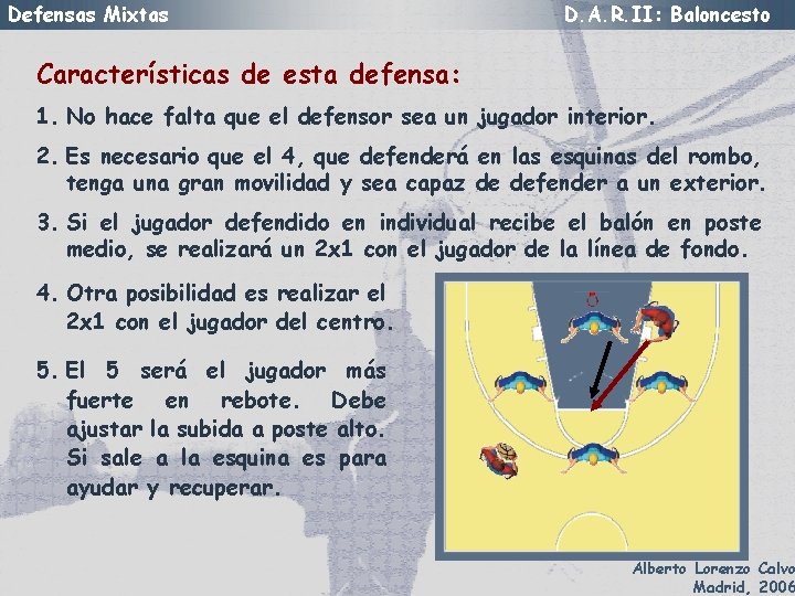 Defensas Mixtas D. A. R. II: Baloncesto Características de esta defensa: 1. No hace