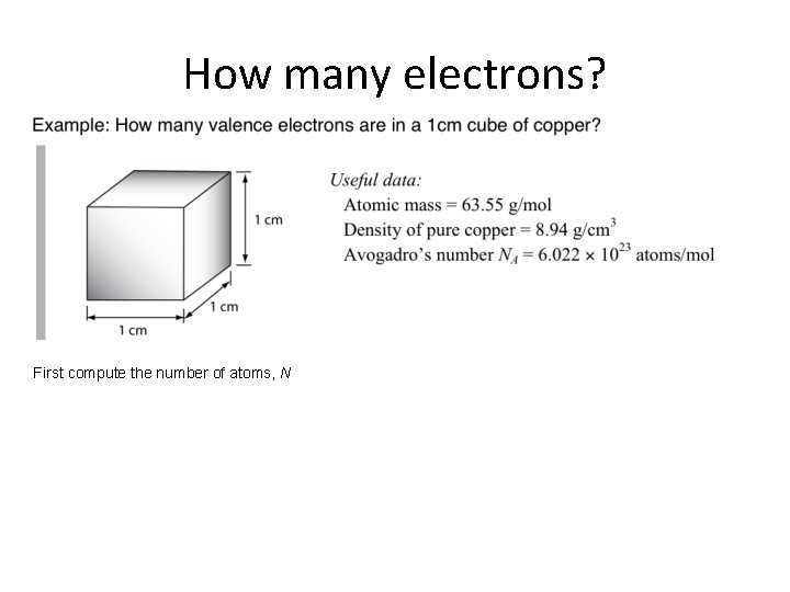 How many electrons? First compute the number of atoms, N 