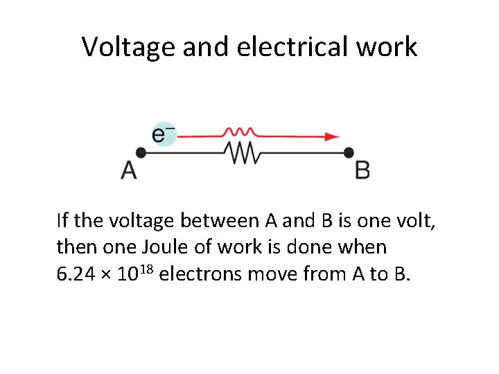 Voltage and electrical work If the voltage between A and B is one volt,