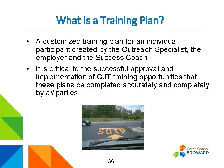 What Is a Training Plan? • A customized training plan for an individual participant