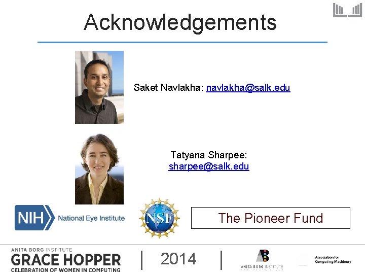 Acknowledgements Saket Navlakha: navlakha@salk. edu Tatyana Sharpee: sharpee@salk. edu The Pioneer Fund 2014 