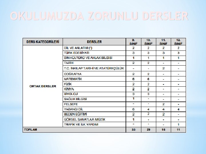 OKULUMUZDA ZORUNLU DERSLER 