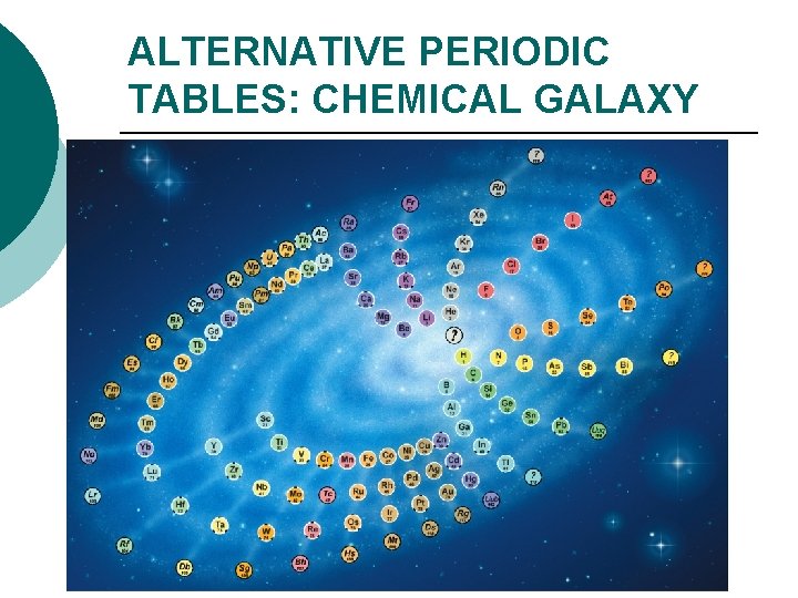 ALTERNATIVE PERIODIC TABLES: CHEMICAL GALAXY 