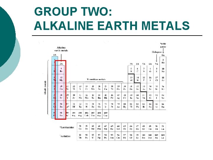 GROUP TWO: ALKALINE EARTH METALS 