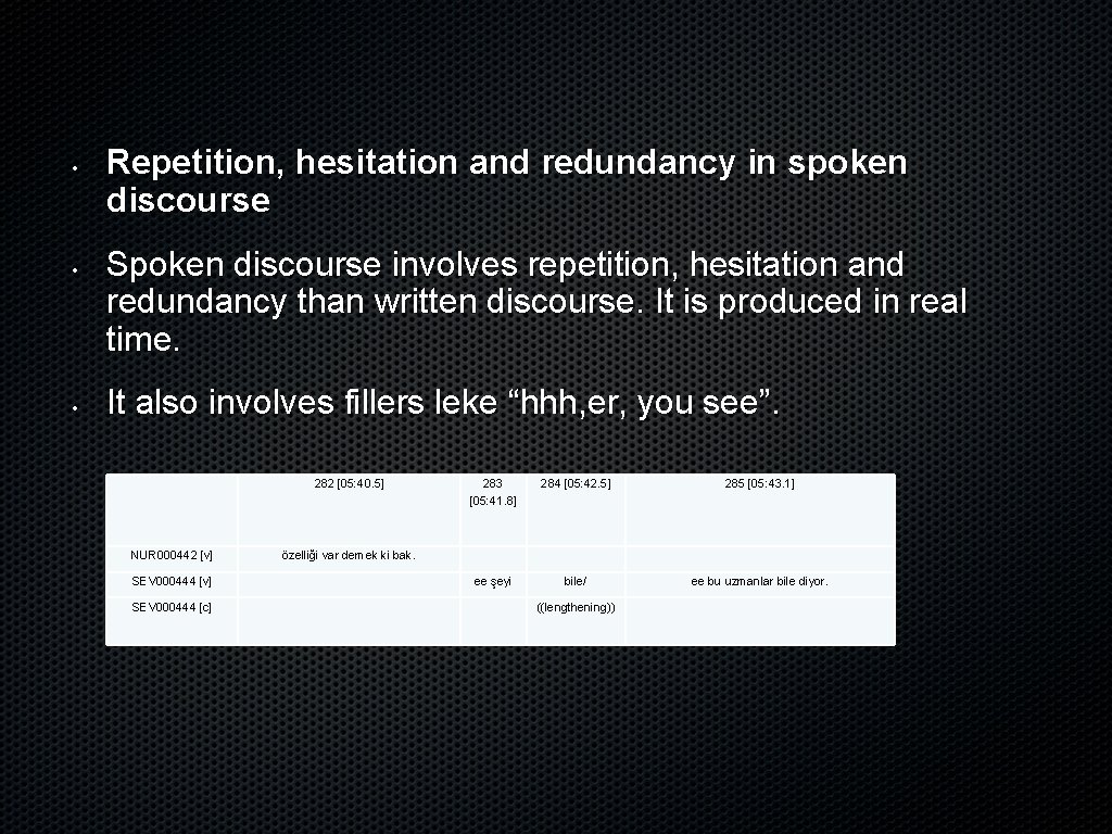  • • • Repetition, hesitation and redundancy in spoken discourse Spoken discourse involves