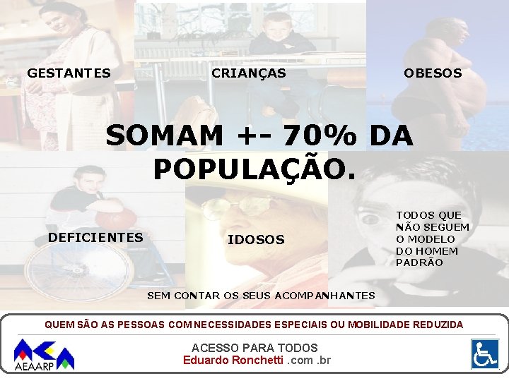 GESTANTES CRIANÇAS OBESOS SOMAM +- 70% DA POPULAÇÃO. IDOSOS DEFICIENTES IDOSOS TODOS QUE NÃO