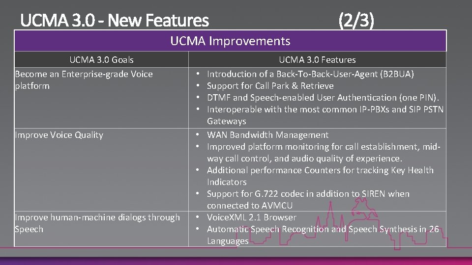 UCMA Improvements UCMA 3. 0 Goals Become an Enterprise-grade Voice platform Improve Voice Quality