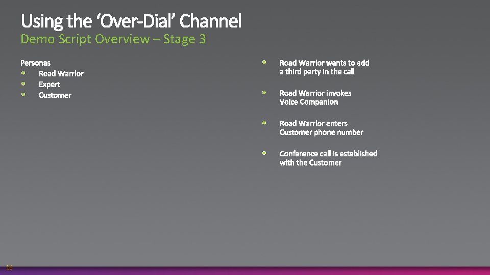 Demo Script Overview – Stage 3 16 