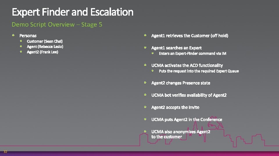 Demo Script Overview – Stage 5 32 