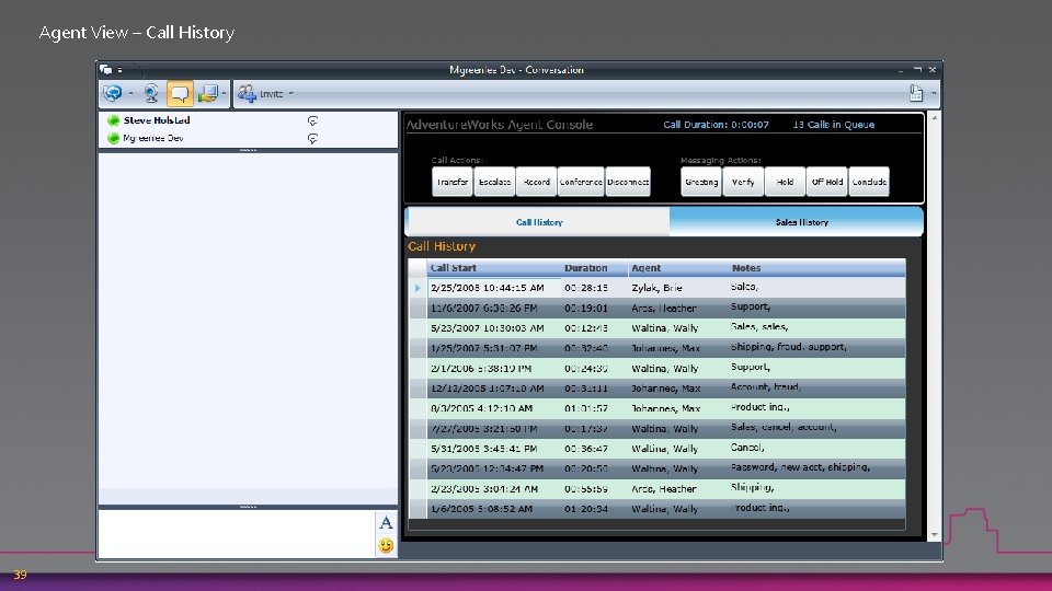 Agent View – Call History 39 
