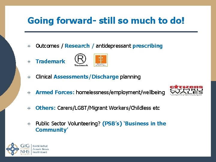 Going forward- still so much to do! Outcomes / Research / antidepressant prescribing Trademark