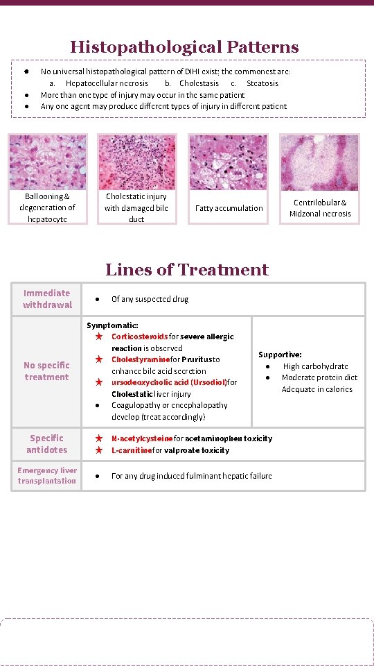 Histopathological Patterns ● ● ● No universal histopathological pattern of DIHI exist; the commonest