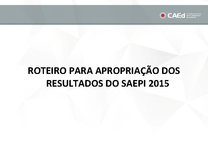 ROTEIRO PARA APROPRIAÇÃO DOS RESULTADOS DO SAEPI 2015 