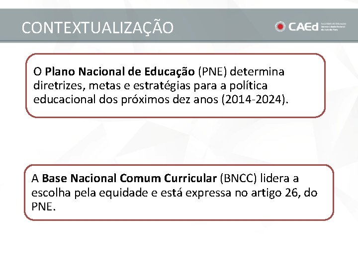 CONTEXTUALIZAÇÃO O Plano Nacional de Educação (PNE) determina diretrizes, metas e estratégias para a