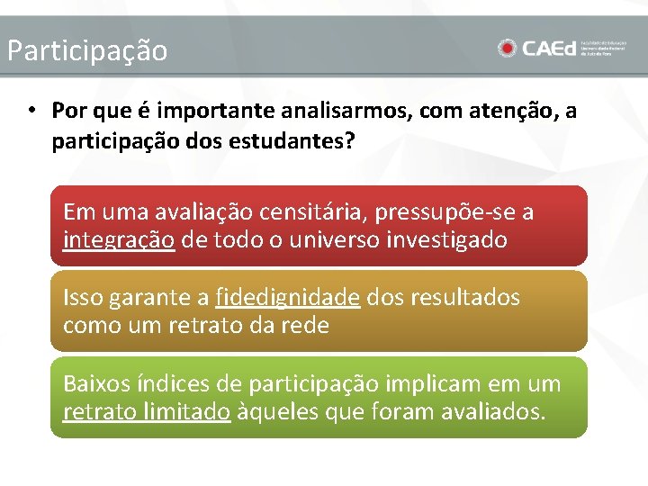 Participação • Por que é importante analisarmos, com atenção, a participação dos estudantes? Em