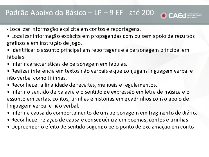 Padrão Abaixo do Básico – LP – 9 EF - até 200 Localizar informação