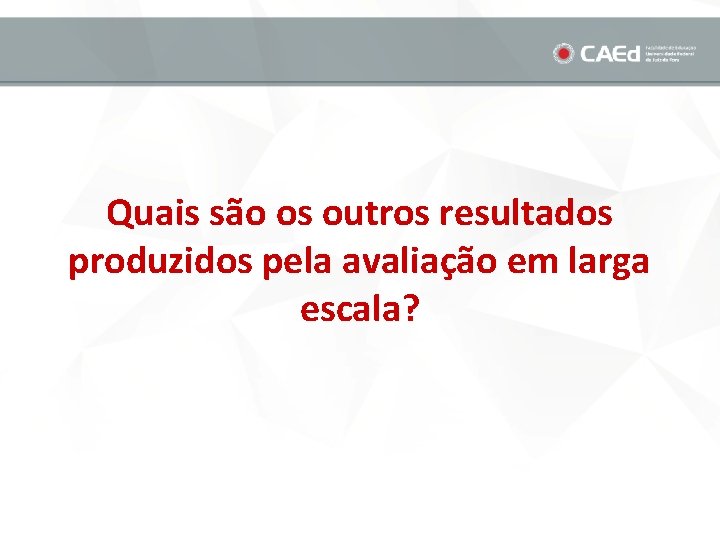 Quais são os outros resultados produzidos pela avaliação em larga escala? 