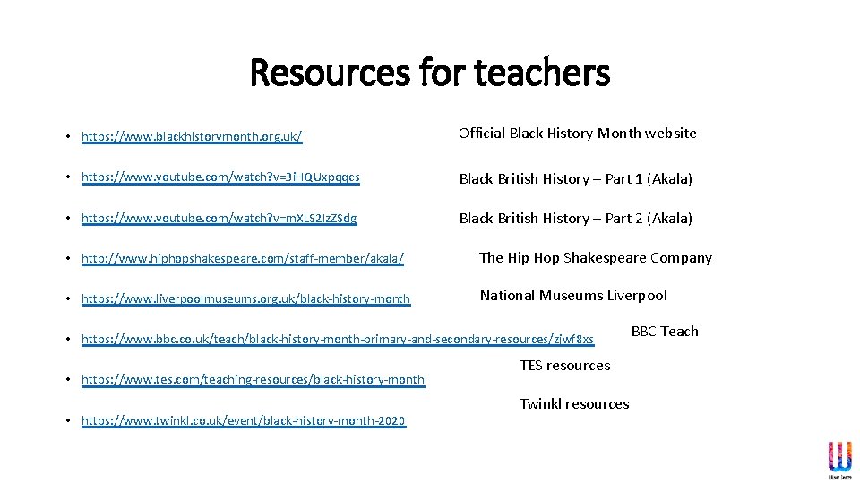 Resources for teachers • https: //www. blackhistorymonth. org. uk/ Official Black History Month website