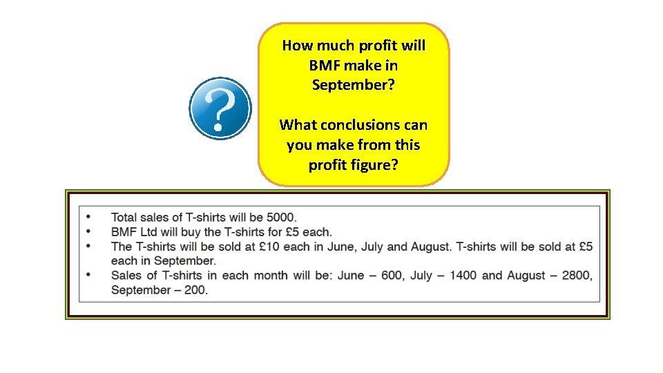 How much profit will BMF make in September? What conclusions can you make from How much profit will BMF make in September? What conclusions can you make from
