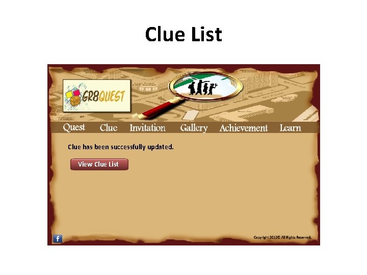 Clue List Clue has been successfully updated. View Clue List 