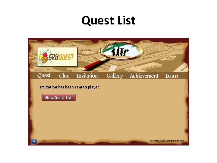Quest List Invitation has been sent to player. View Quest List 