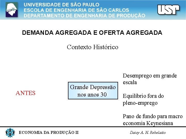 DEMANDA AGREGADA E OFERTA AGREGADA Contexto Histórico ANTES Grande Depressão nos anos 30 Desemprego