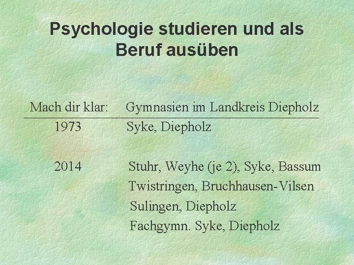 Psychologie studieren und als Beruf ausüben Mach dir klar: 1973 Gymnasien im Landkreis Diepholz
