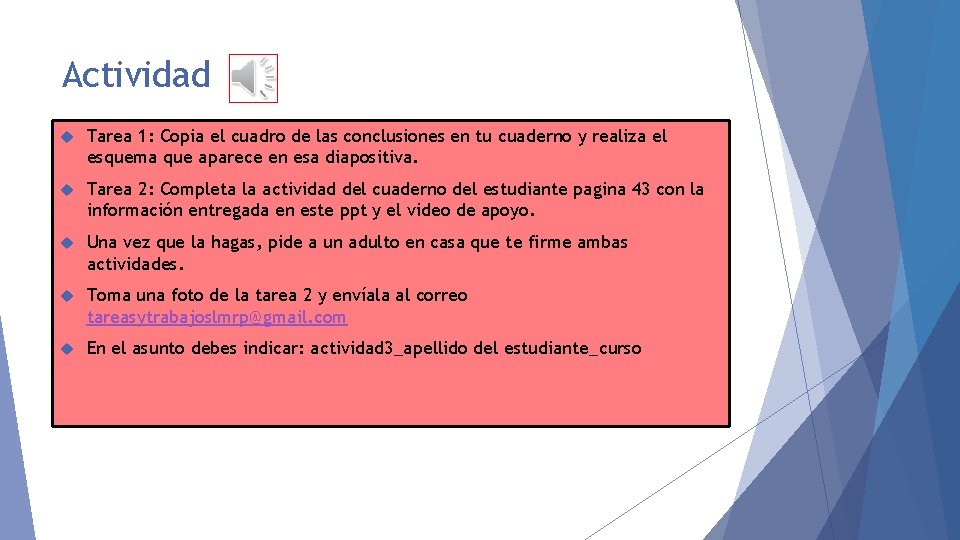 Actividad Tarea 1: Copia el cuadro de las conclusiones en tu cuaderno y realiza