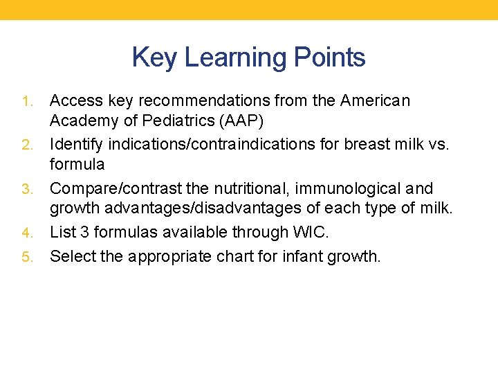 Key Learning Points 1. 2. 3. 4. 5. Access key recommendations from the American