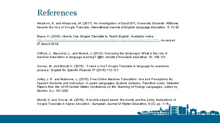 References Alhaisoni, E. and Alhaysony, M. (2017). An Investigation of Saudi EFL University Students’