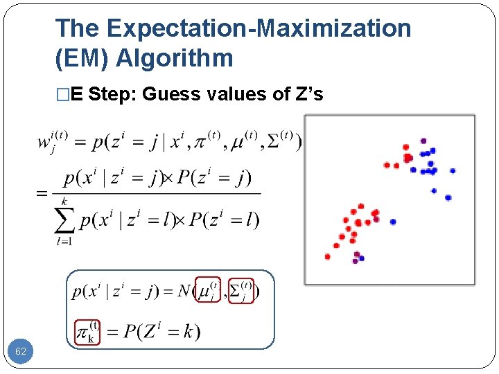 The Expectation-Maximization (EM) Algorithm �E Step: Guess values of Z’s 62 