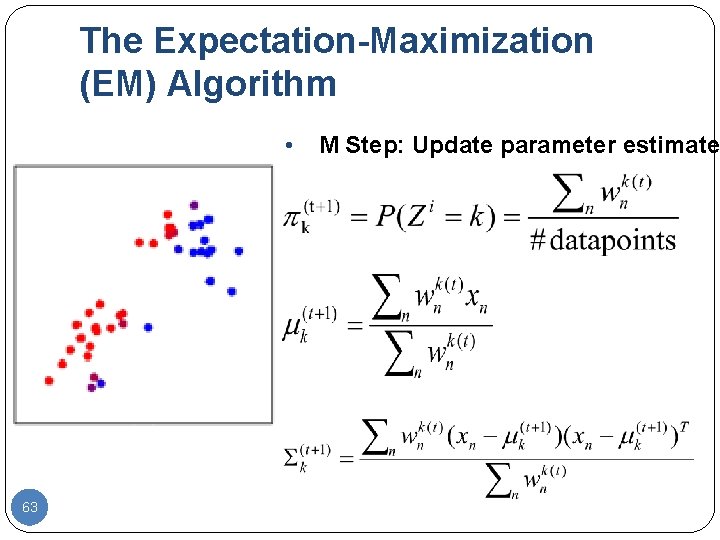 The Expectation-Maximization (EM) Algorithm • 63 M Step: Update parameter estimates 